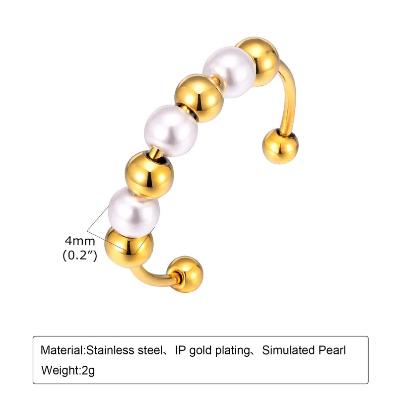 Stainless Steel 18K Gold Plated Elegant Simple Style Geometric Beaded Artificial Pearls Open Rings