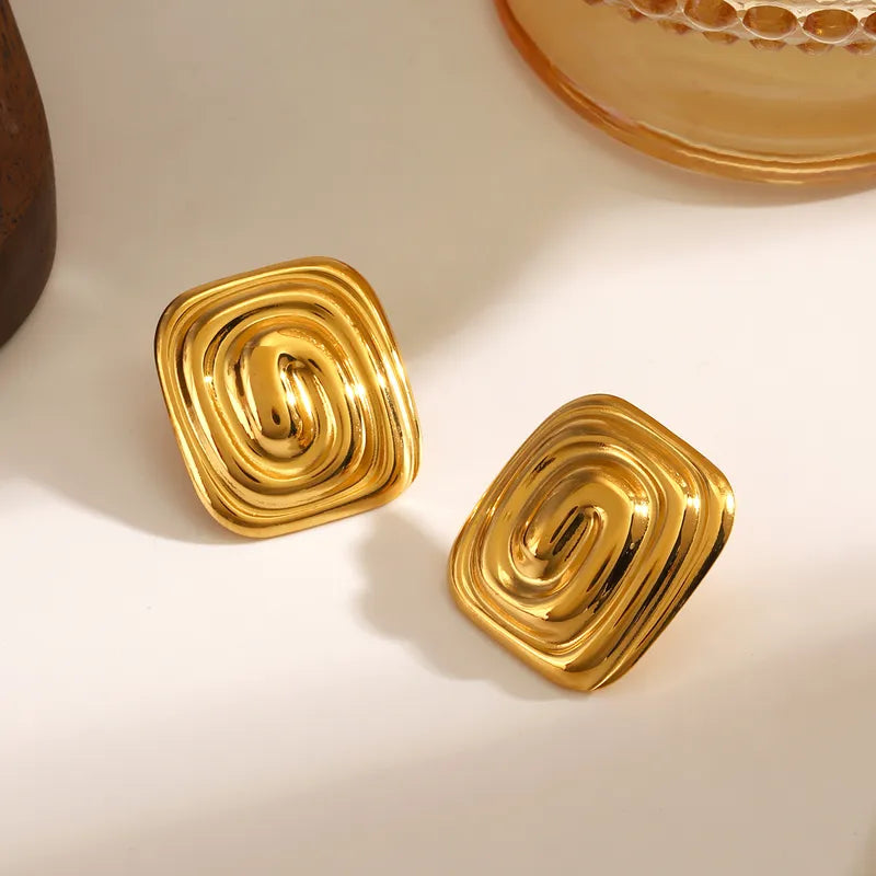 Stainless Steel 18K Gold Plated Hand Polished Geometric Square Rotating Earrings