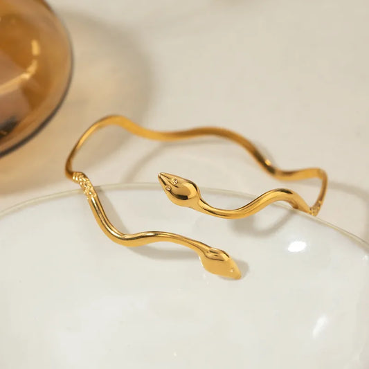 Stainless Steel 18K Gold Plated Retro Snake Bangle