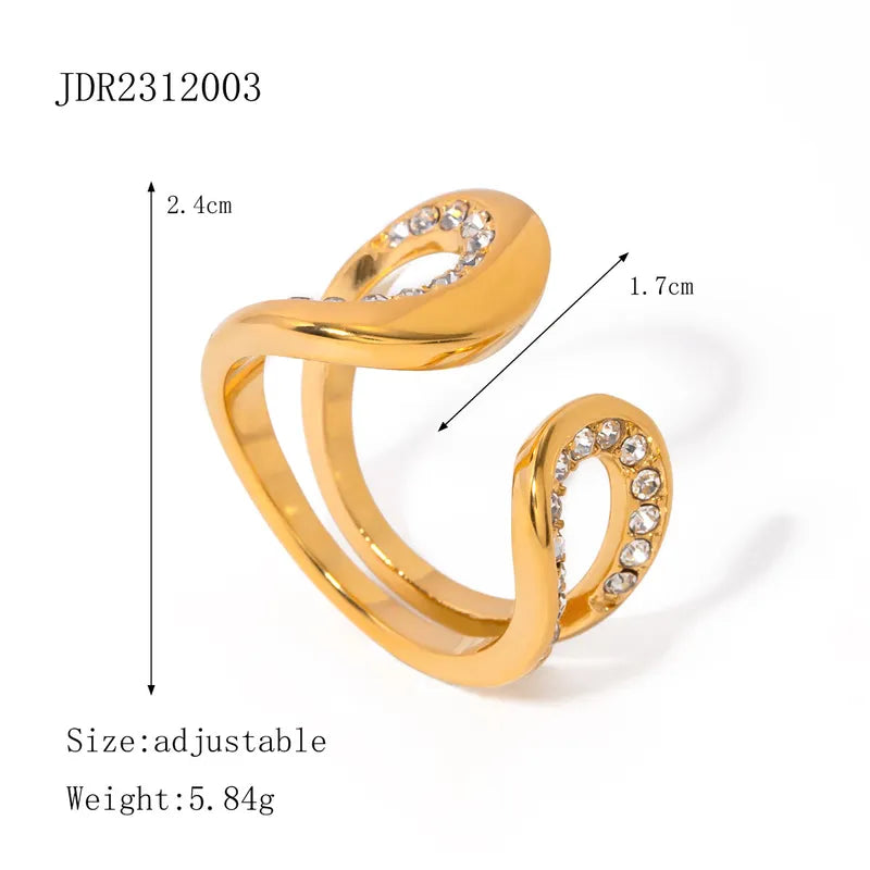 Stainless Steel 18K Gold Plated Simple Style Classic Style Solid Color Plating Inlay Rhinestones Rings