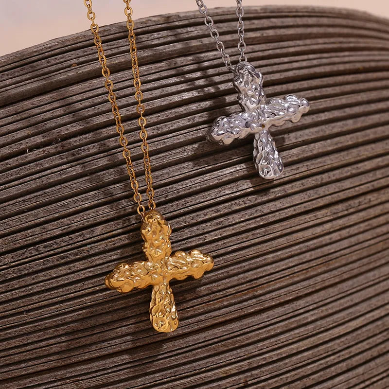 Stainless Steel 18K Gold Plated Vintage Style Classic Style Cross Plating Pendant Necklace