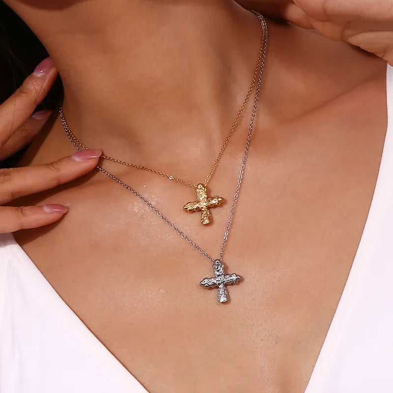 Stainless Steel 18K Gold Plated Vintage Style Classic Style Cross Plating Pendant Necklace