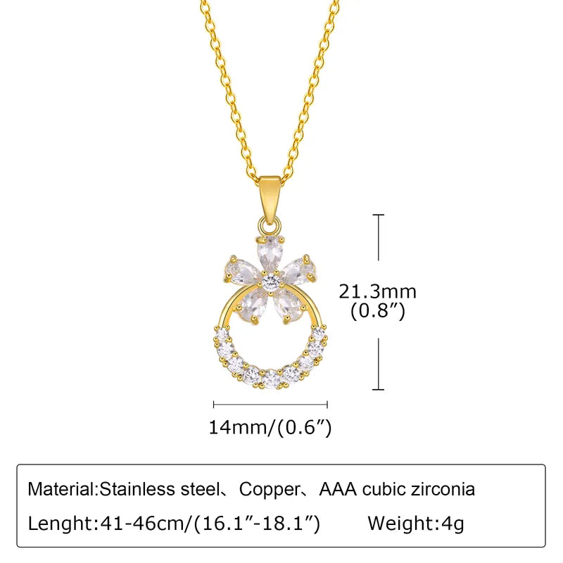 18K Gold Plated Sweet Pastoral Shamrock Water Droplets Inlay Zircon Pendant Necklace