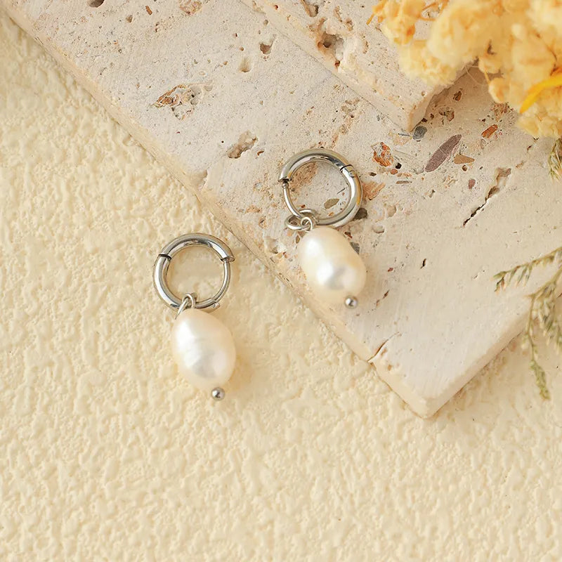 Stainless Steel Electroplated Pearl Earrings