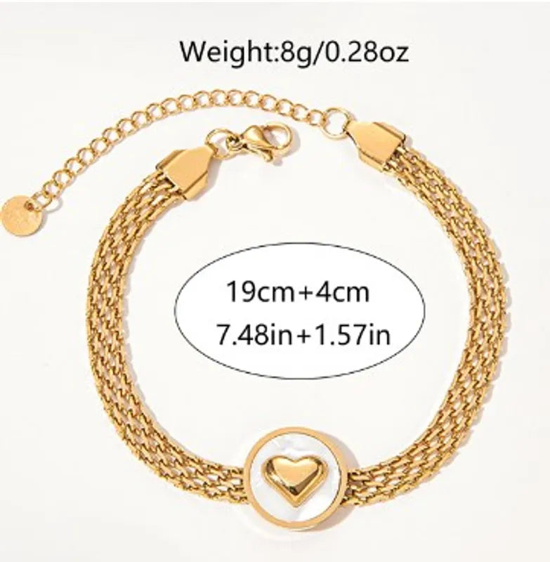 Stainless Steel Fritillary Gold Plated Vintage Style Circle Heart Shape Patch Inlay Shell Bracelets