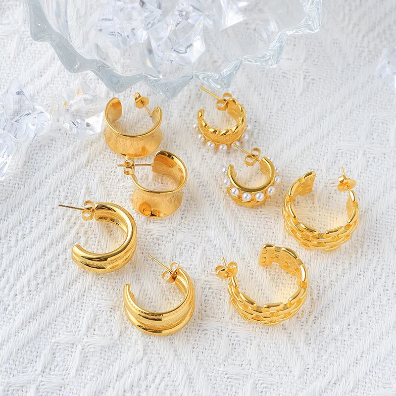 Stainless Steel Gold Plated C- Shaped Earrings