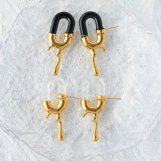 Stainless Steel Gold Plated Geometric Ellipse Irregular Earrings