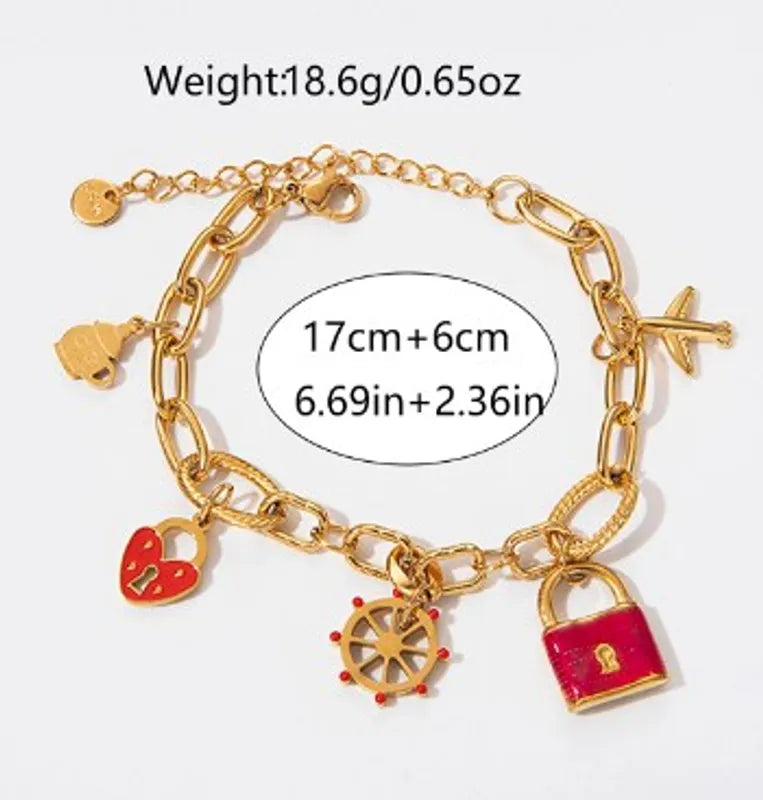 Stainless Steel Gold Plated Sweet Heart Shape Lock Enamel Bracelets