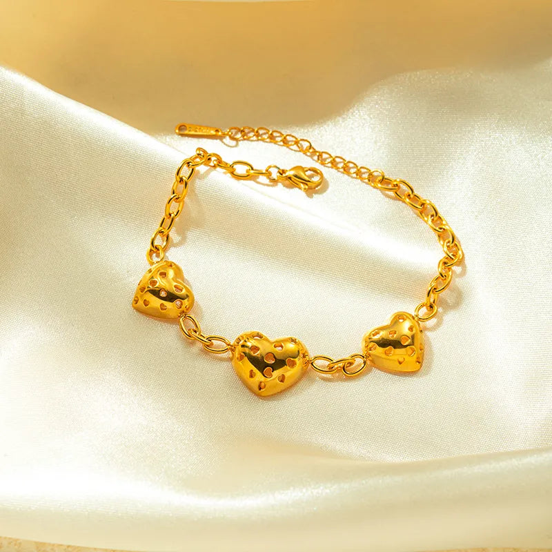 Stainless Steel Gold Plated Vintage Style Heart Shape Hollow Out Bracelets