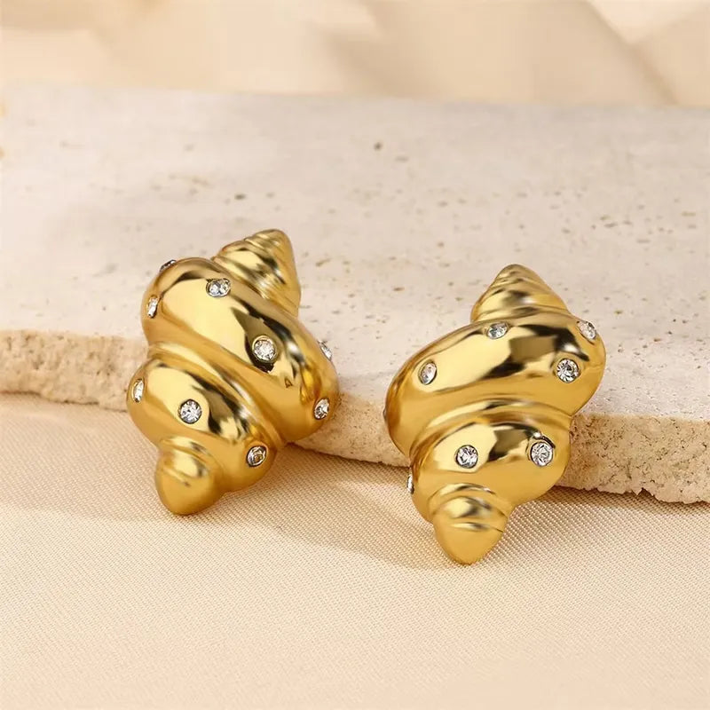 Stainless Steel Inlaid White Zirconium Color Zirconium Conch Earrings