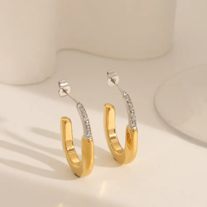 Stainless Steel Plated 18K Gold Inlaid Zircon Stick Stud Earrings