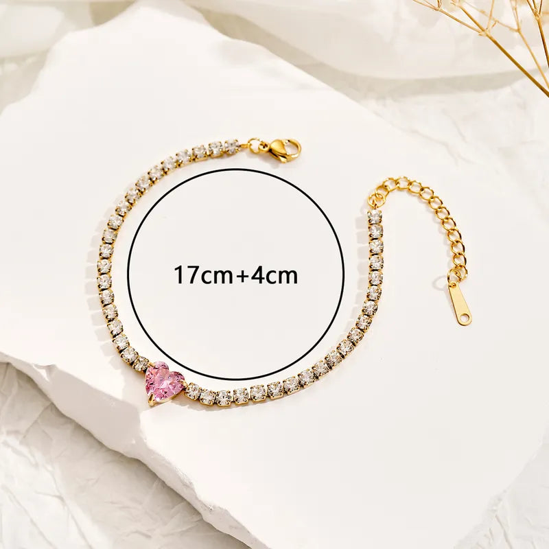 Stainless Steel Simple Style Classic Style Heart Shape Inlay Zircon Bracelets