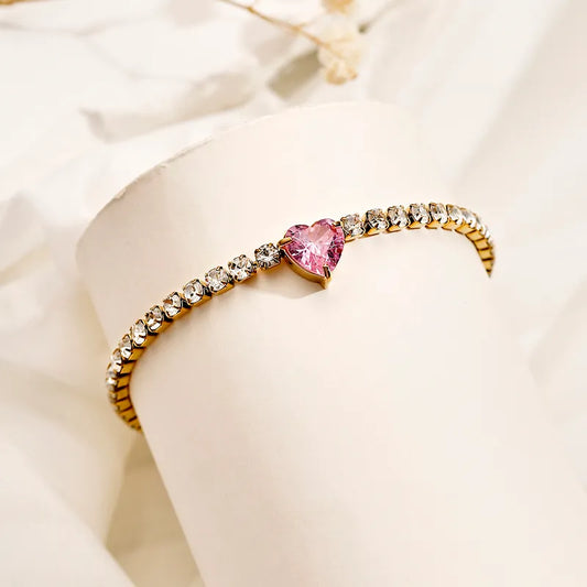 Stainless Steel Simple Style Classic Style Heart Shape Inlay Zircon Bracelets