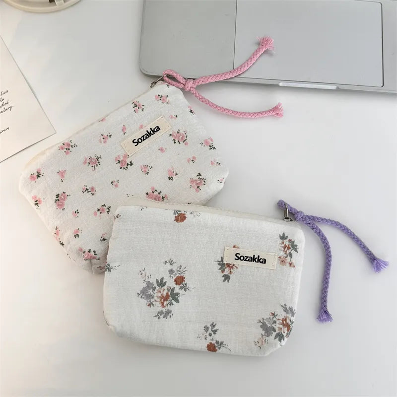 Streetwear Flower Cotton Square Makeup Bags & Storage