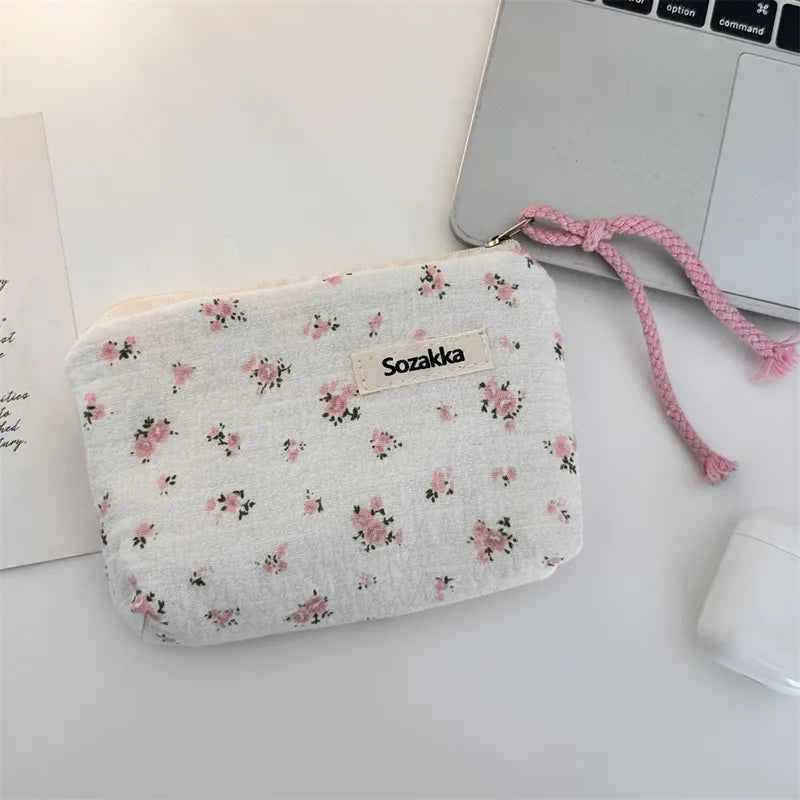 Streetwear Flower Cotton Square Makeup Bags & Storage