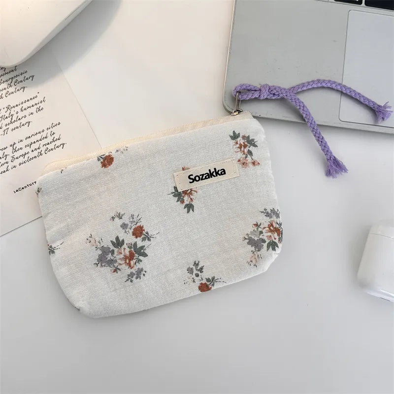 Streetwear Flower Cotton Square Makeup Bags & Storage