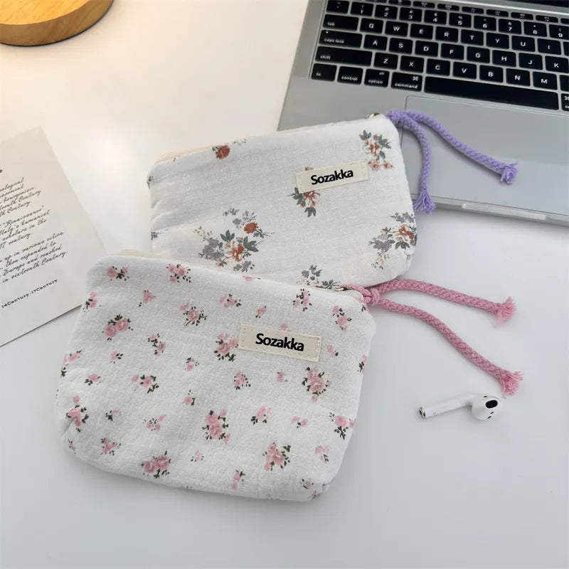 Streetwear Flower Cotton Square Makeup Bags & Storage