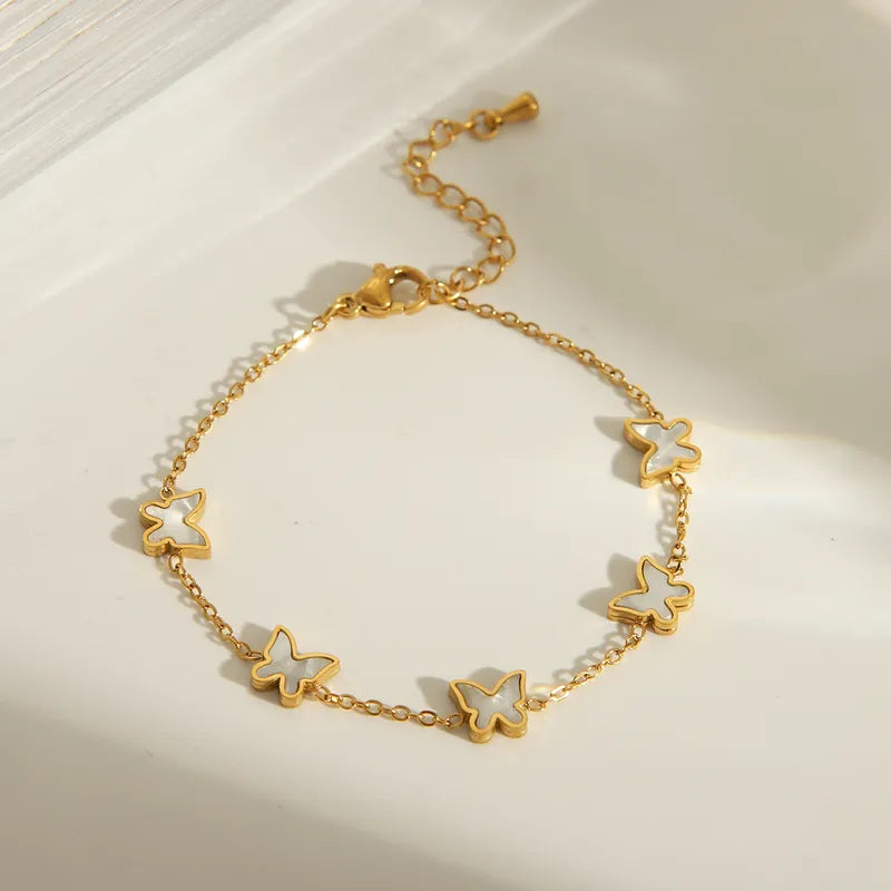 Sweet Commute Heart Shape Flower Butterfly 304 Stainless Steel 18K Gold Plated Bracelets In Bulk