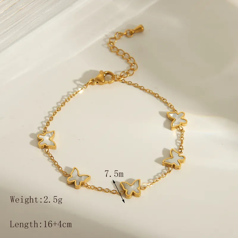 Sweet Commute Heart Shape Flower Butterfly 304 Stainless Steel 18K Gold Plated Bracelets In Bulk