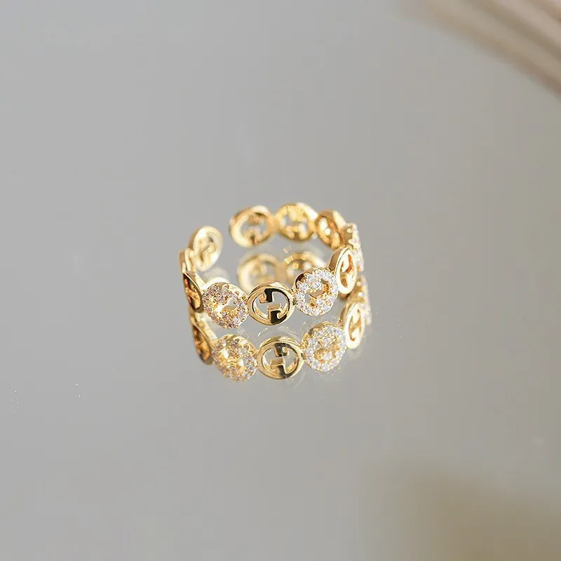 Sweet Flower Metal Plating Inlay Pearl Zircon Gold Plated Women's Open Ring