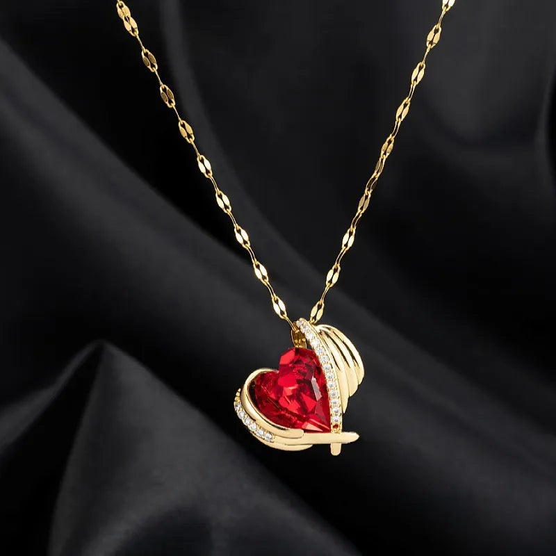 Sweet Heart Shape Titanium Steel Plating Inlay Zircon Pendant Necklace