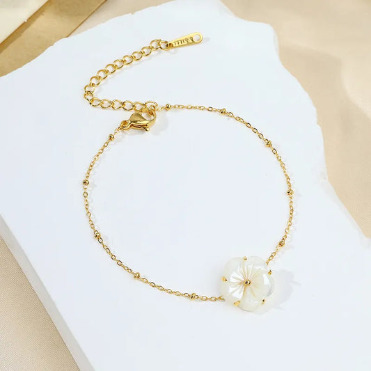 Sweet IG Style Flower 304 Stainless Steel Shell 18K Gold Plated Bracelets In Bulk