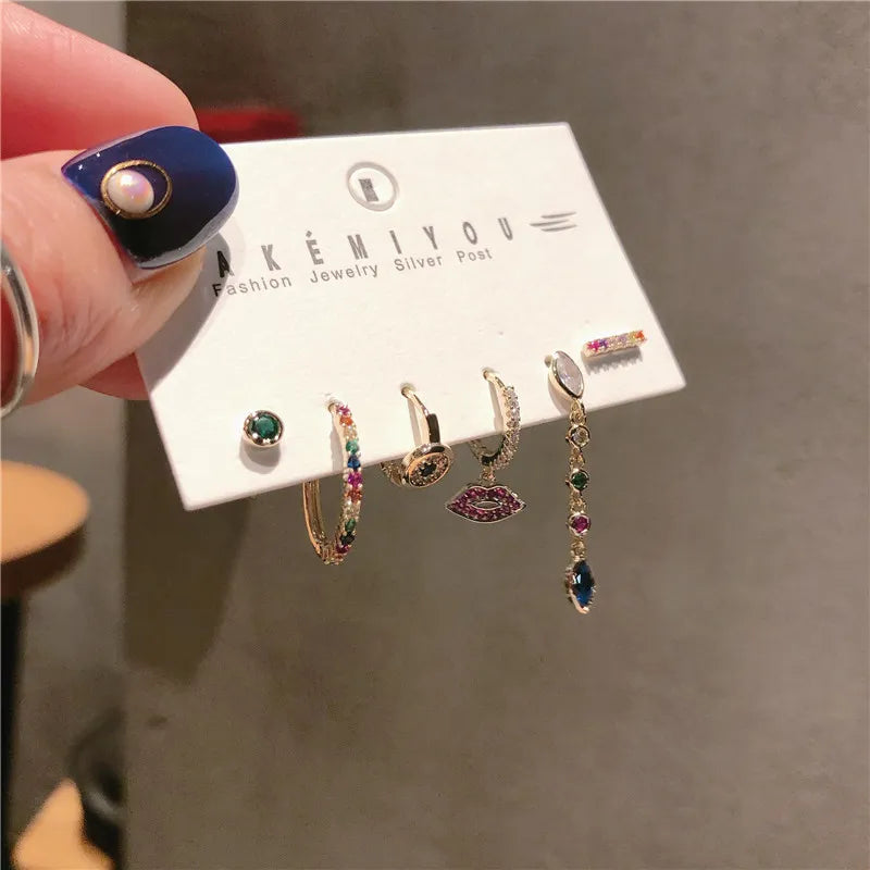 Sweet Lips Colorful Copper Plating Inlay Zircon Earrings