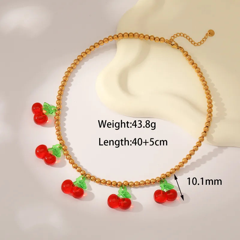 Sweet Simple Style Cherry Solid Color 18K Gold Plated Imitation Pearl 304 Stainless Steel Beaded Chain Beaded Necklaces Wholesale