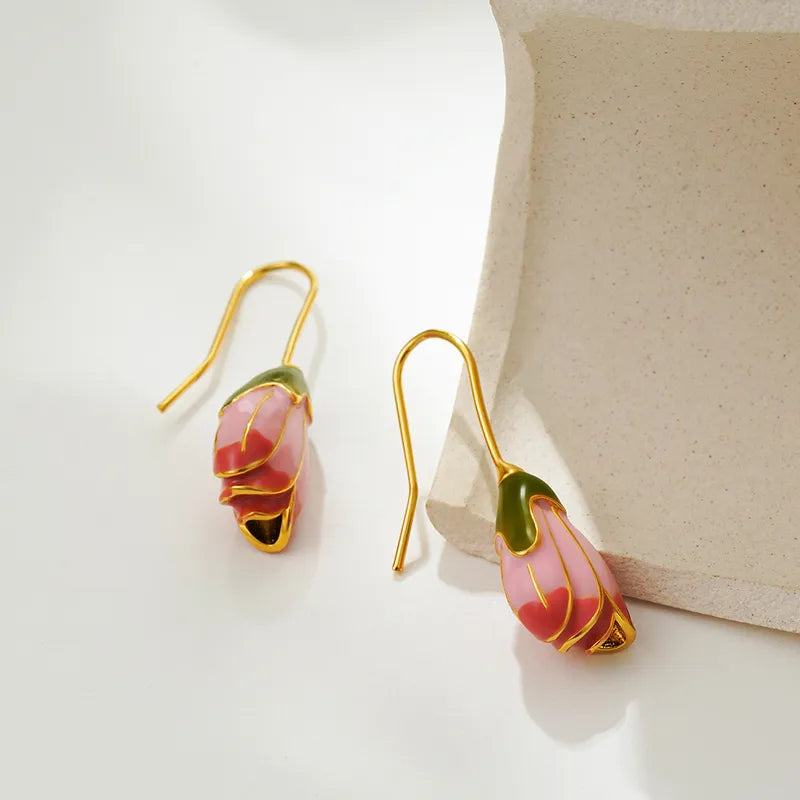 Sweet Simple Style Flower Copper Drop Earrings