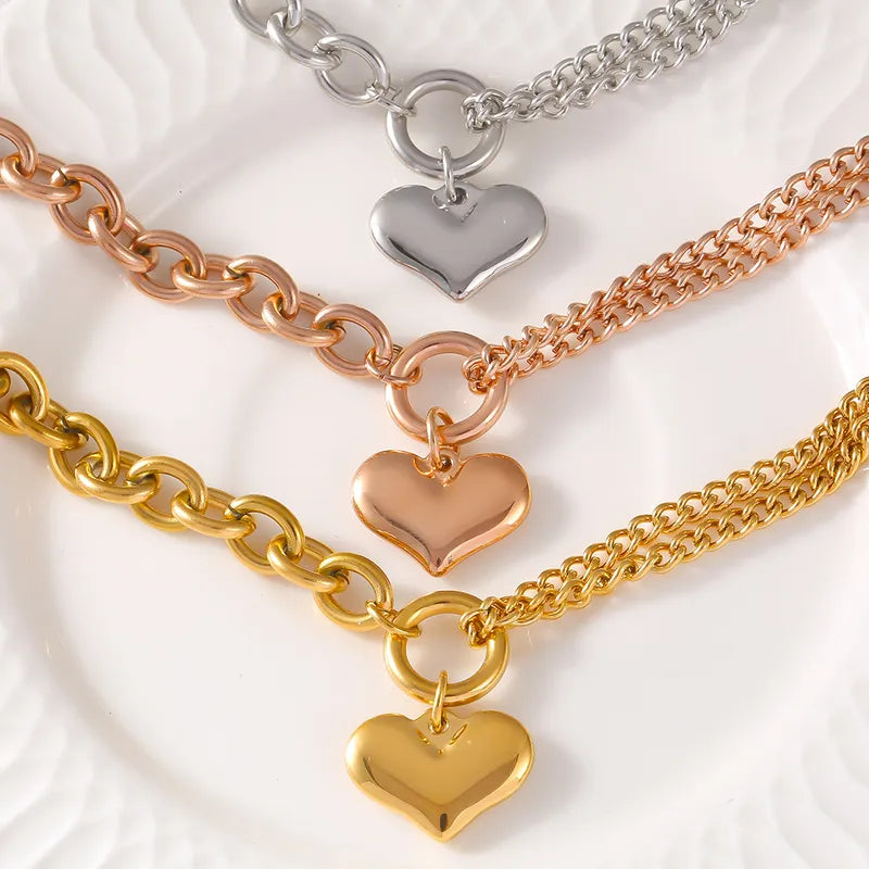 Sweet Simple Style Heart Shape 304 Stainless Steel 18K Gold Plated Rose Gold Plated Bracelets In Bulk