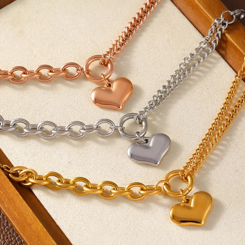 Sweet Simple Style Heart Shape 304 Stainless Steel 18K Gold Plated Rose Gold Plated Bracelets In Bulk