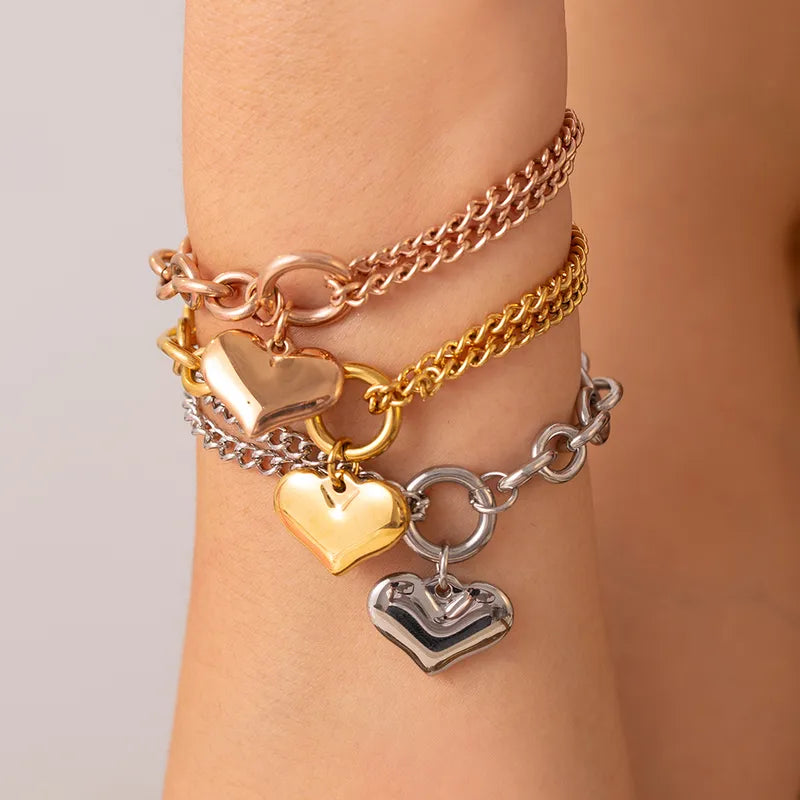 Sweet Simple Style Heart Shape 304 Stainless Steel 18K Gold Plated Rose Gold Plated Bracelets In Bulk