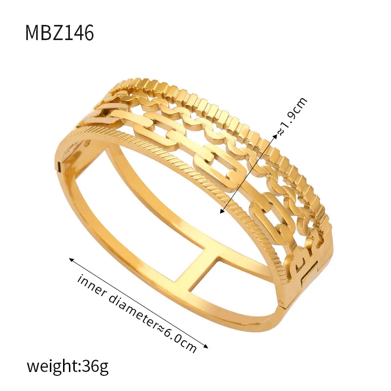 Titanium Steel 18K Gold Plated Casual Elegant Simple Style Leaves Solid Color Layered Inlay Rhinestones Bangle