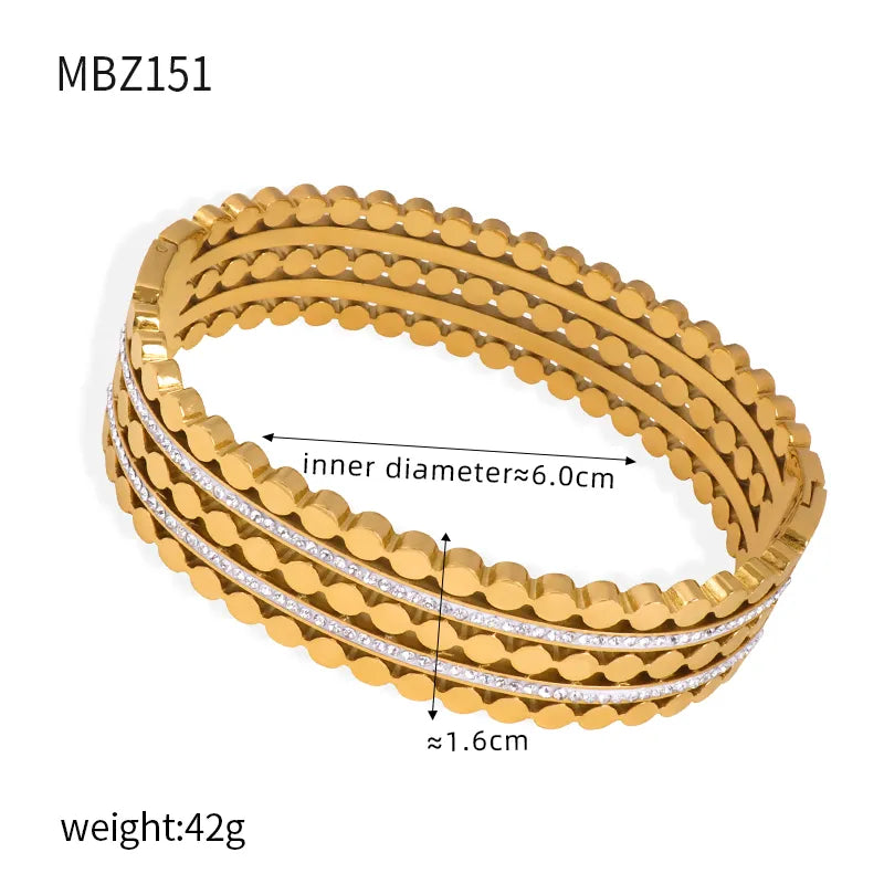 Titanium Steel 18K Gold Plated Casual Elegant Simple Style Leaves Solid Color Layered Inlay Rhinestones Bangle