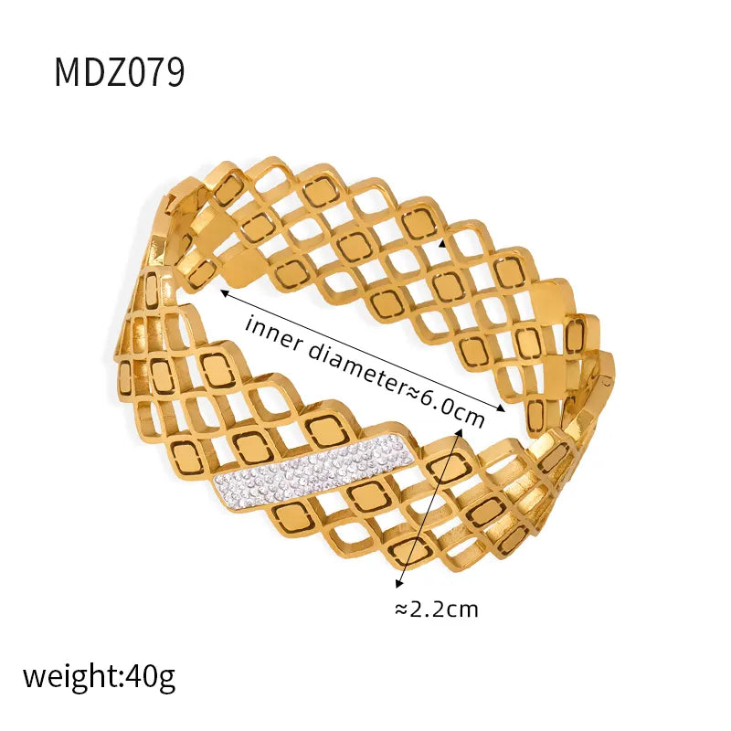 Titanium Steel 18K Gold Plated Casual Elegant Simple Style Plating Inlay Solid Color Rhinestones Bangle