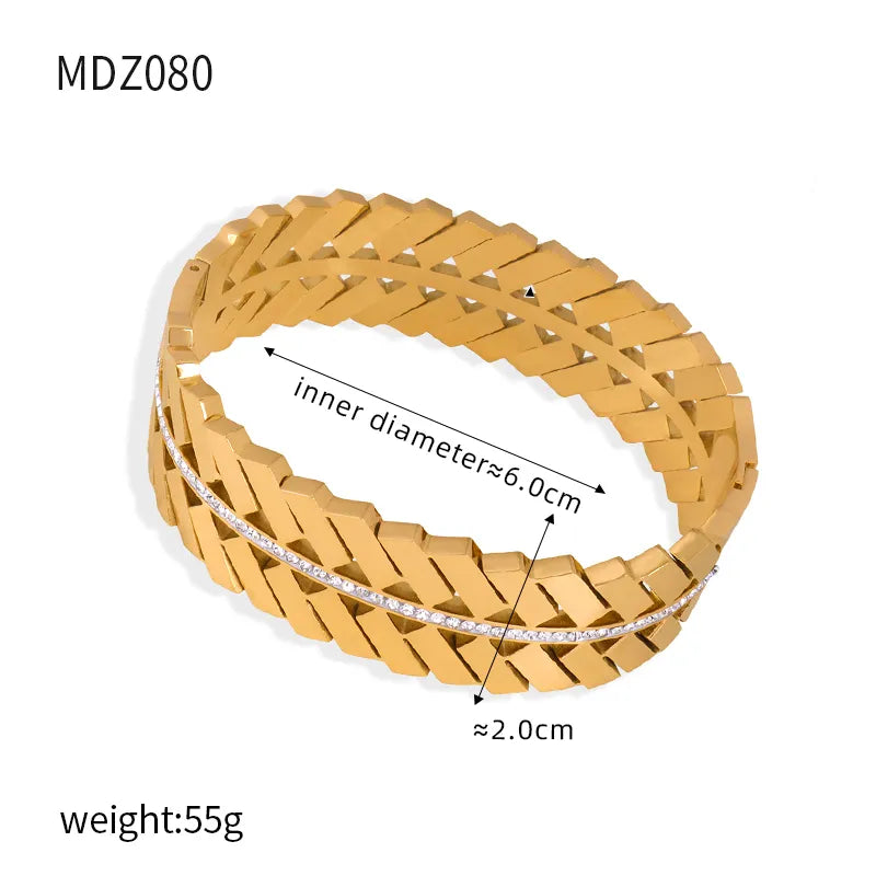 Titanium Steel 18K Gold Plated Casual Elegant Simple Style Plating Inlay Solid Color Rhinestones Bangle