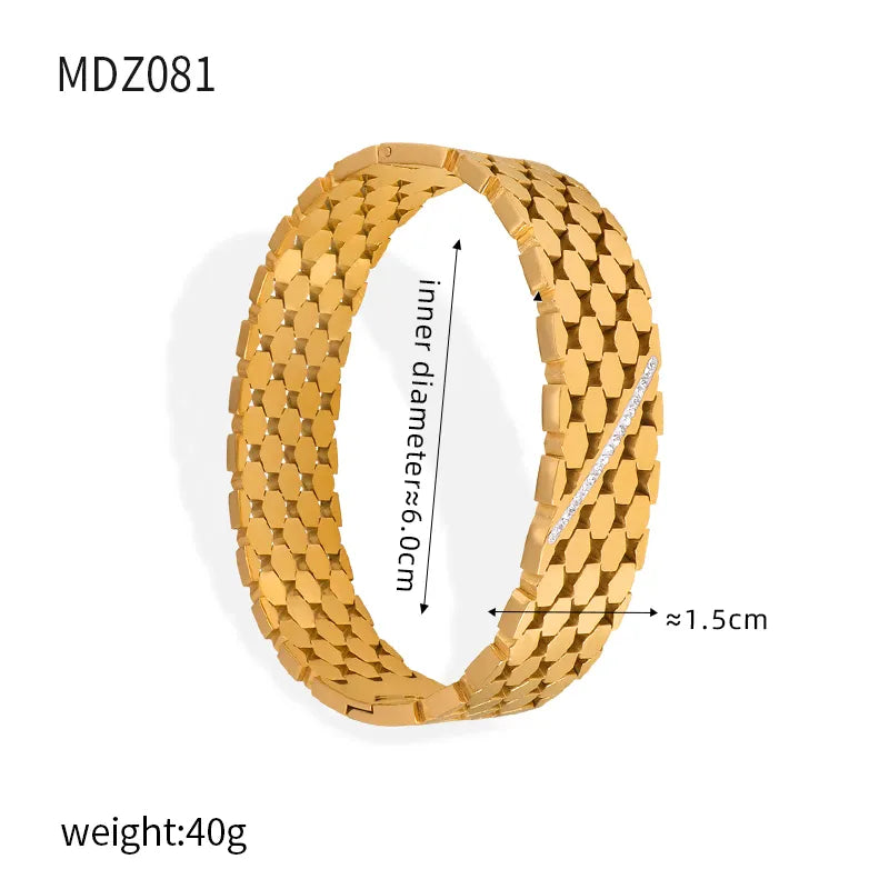 Titanium Steel 18K Gold Plated Casual Elegant Simple Style Plating Inlay Solid Color Rhinestones Bangle