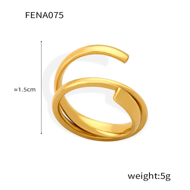 Titanium Steel 18K Gold Plated Casual Simple Style Commute Lines Layered Rings