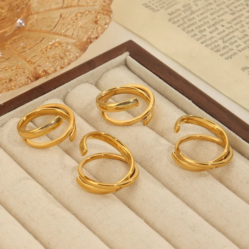 Titanium Steel 18K Gold Plated Casual Simple Style Commute Lines Layered Rings