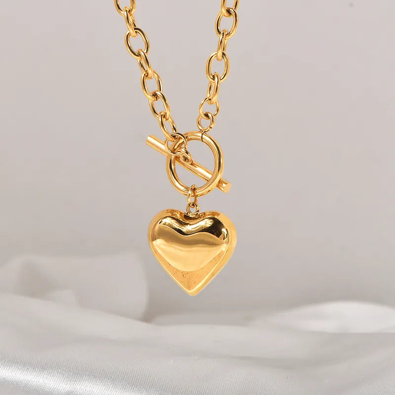 Titanium Steel 18K Gold Plated Cute Sweet Heart Shape Polishing Pendant Necklace