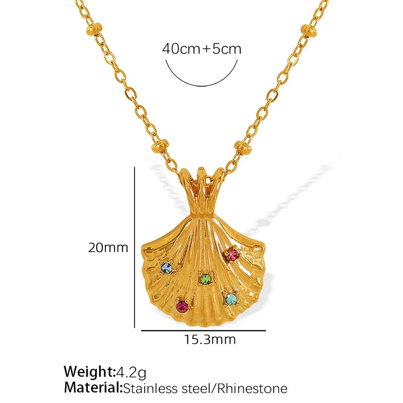 Titanium Steel 18K Gold Plated Elegant Classic Style Plating Inlay Shell Rhinestones Earrings Necklace