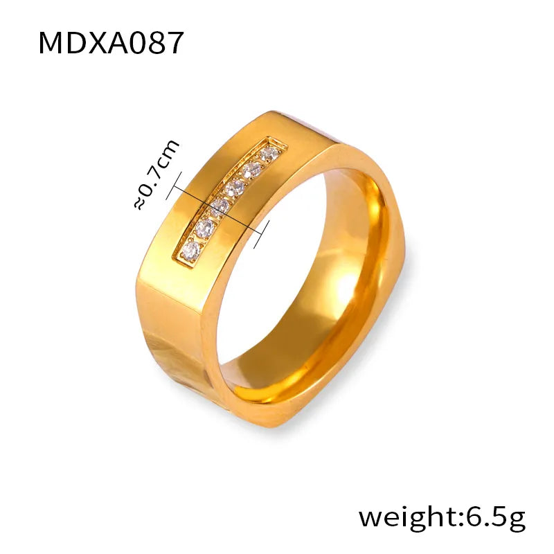 Titanium Steel 18K Gold Plated Elegant Simple Style Plating Inlay Color Block Rhinestones Rings