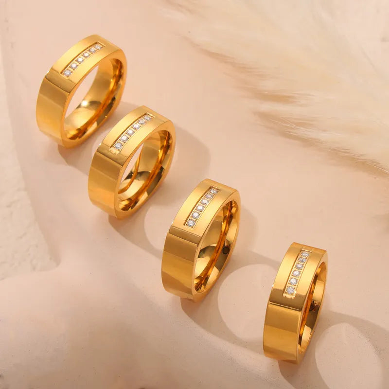 Titanium Steel 18K Gold Plated Elegant Simple Style Plating Inlay Color Block Rhinestones Rings