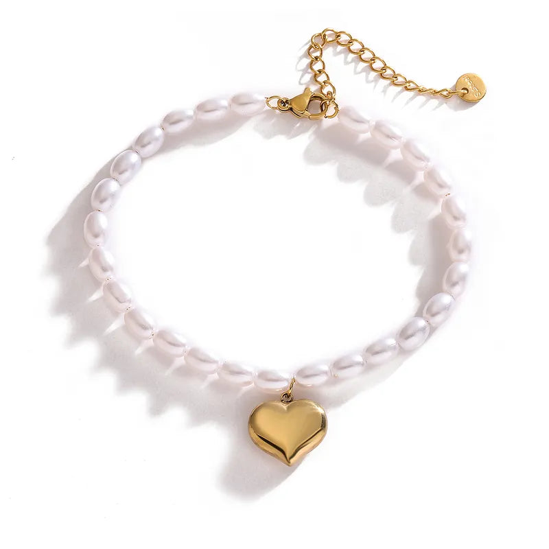 Steel 18K Gold Plated IG Style Simple Style Commute Heart Shape Beaded Bracelets