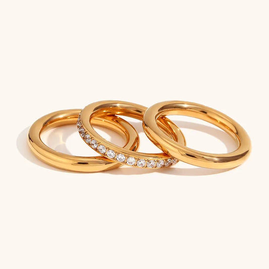 Titanium Steel 18K Gold Plated Lady Geometric Zircon Rings