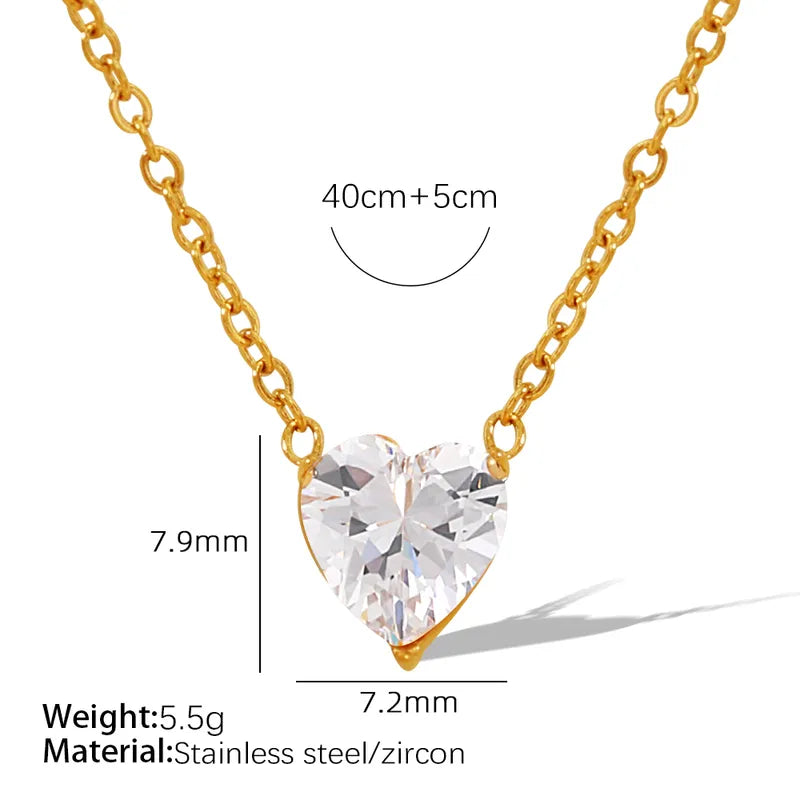 Titanium Steel 18K Gold Plated Retro Simple Style Heart Shape Inlay Zircon Necklace