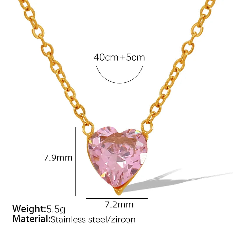 Titanium Steel 18K Gold Plated Retro Simple Style Heart Shape Inlay Zircon Necklace