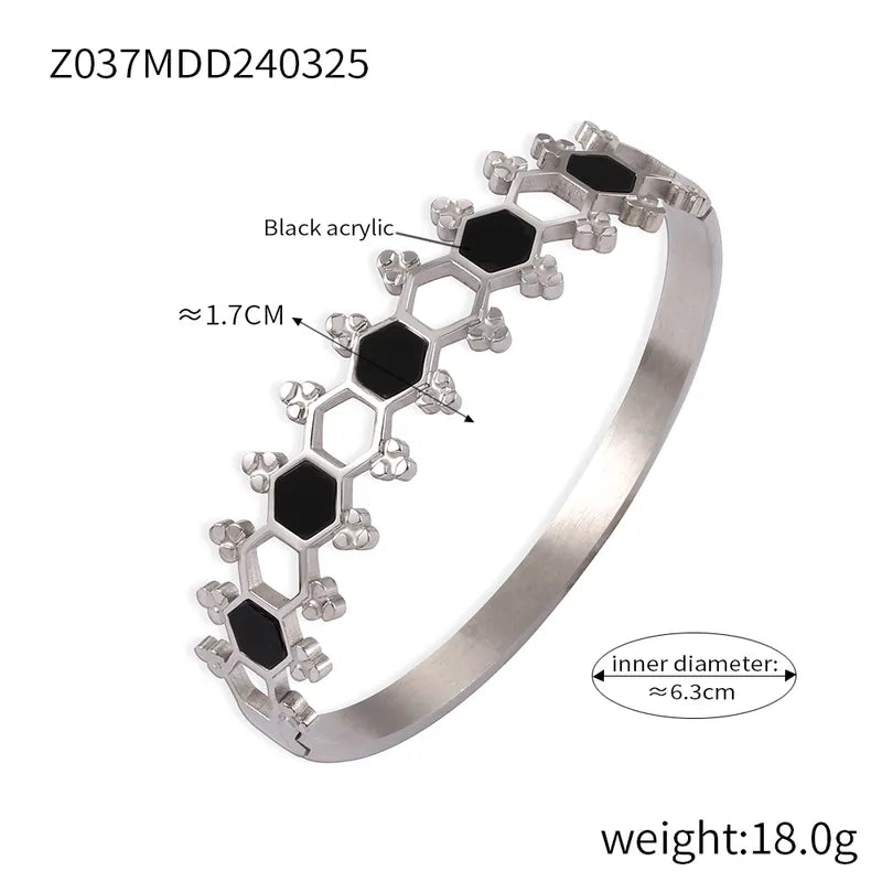 Titanium Steel 18K Gold Plated Retro Simple Style Plating Hollow Out Inlay Hexagon Acrylic Bangle