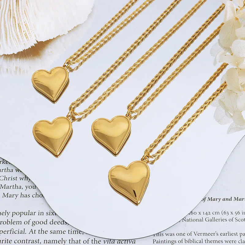 Titanium Steel 18K Gold Plated Sweet Simple Style Heart Shape Earrings Necklace