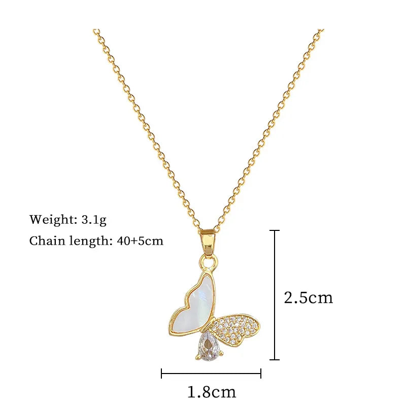 Titanium Steel Copper Gold Plated Inlay Cross Heart Shape Bow Knot Shell Zircon Pendant Necklace